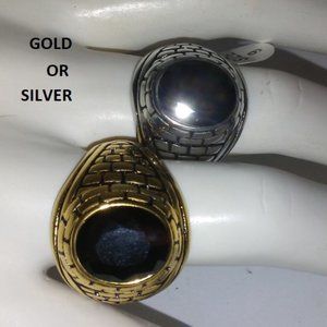 NWT ring mens 18 kt gold plate classic black stone